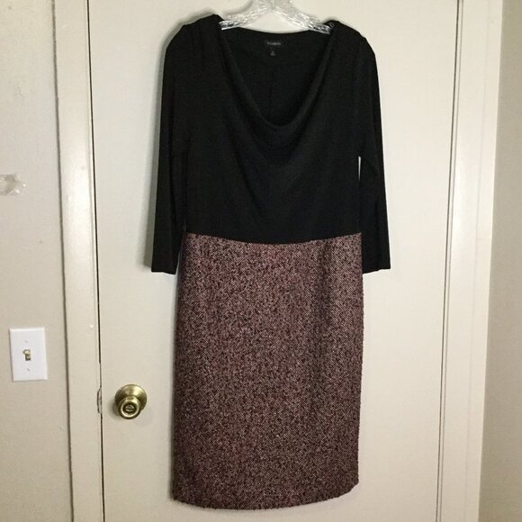 Talbots Dresses & Skirts - Talbots Black & Tweed Drape Neck Career Dress